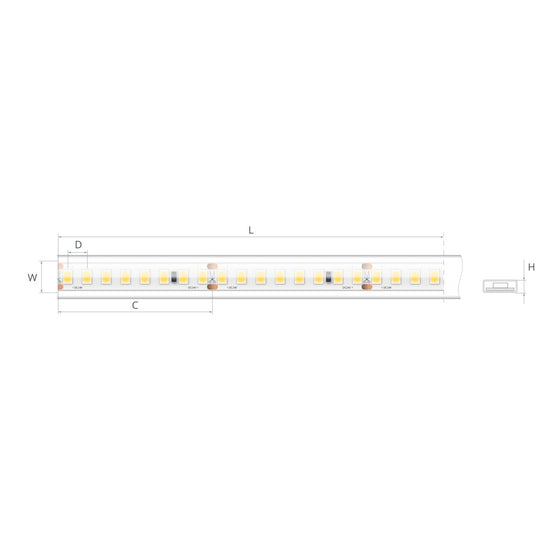 Bandă LED 24V 2 W/m, 160 LED/m, CRI 90, IP65, 10,7×3 mm