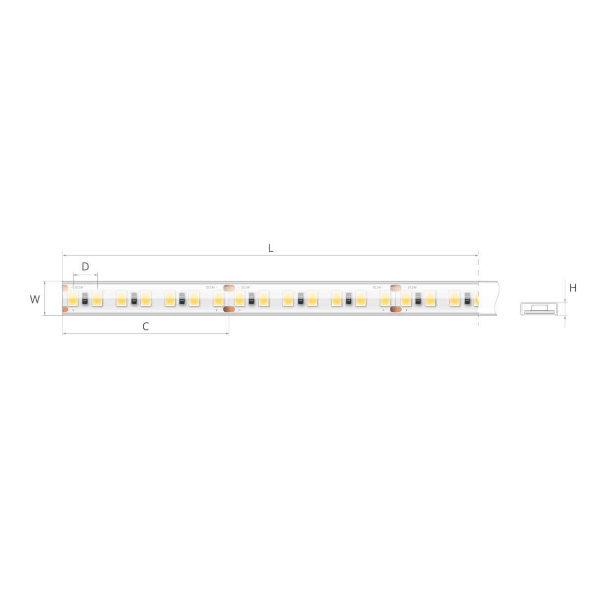 Bandă LED 24V 5 W/m, 140 LED/m, CRI 90, IP65, 10,7×3 mm