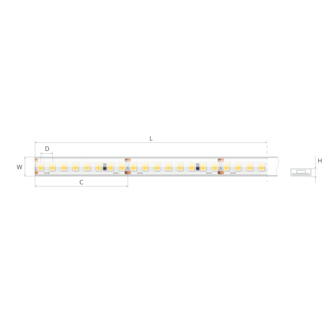 Bandă LED 24V 7,2 W/m, 160 LED/m, CRI 90, IP65, 10,7×3 mm