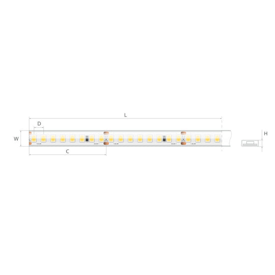 Bandă LED 24V 7,2 W/m, 160 LED/m, CRI 90, IP65, 10,7×3 mm
