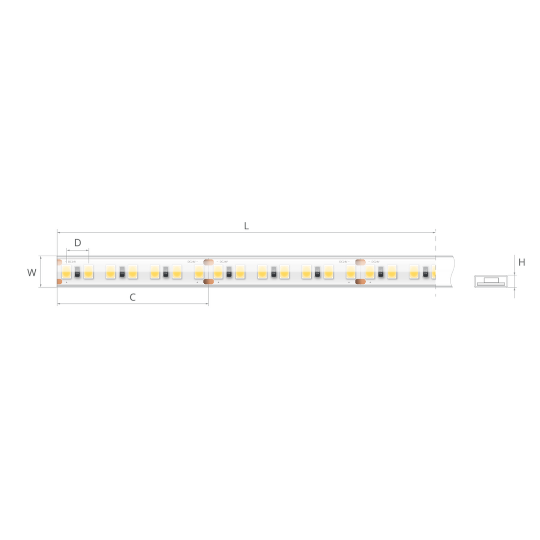 Bandă LED 24V 10 W/m, 140 LED/m, CRI 90, IP65, 10,7×3 mm