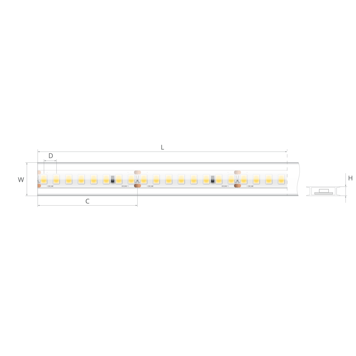 Bandă LED 24V 2 W/m, 160 LED/m, CRI 90, IP65, 16,7×4,6 mm