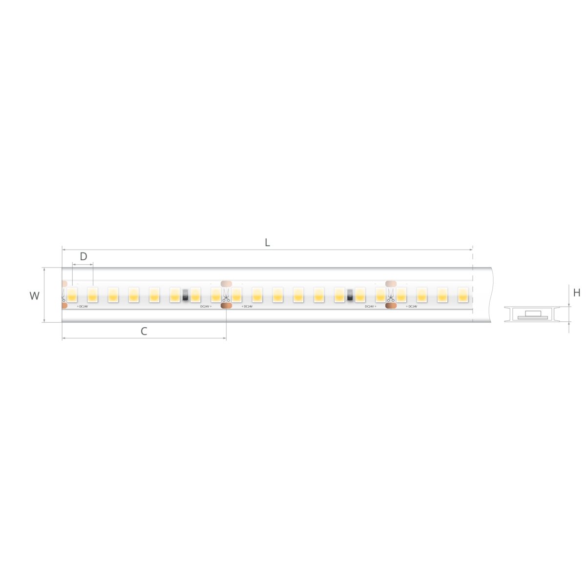 Bandă LED 24V 3,6 W/m, 160 LED/m, CRI 90, IP65, 16,7×4,6 mm