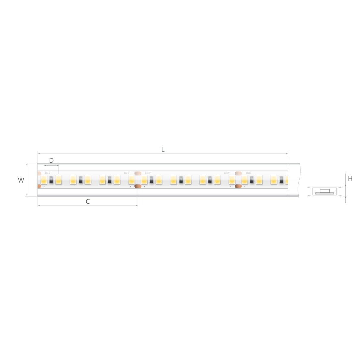 Bandă LED 24V 5 W/m, 140 LED/m, CRI 90, IP65, 16,7×4,6 mm