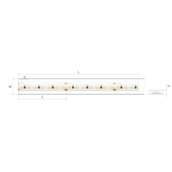 Bandă LED 24V 5 W/m, 140 LED/m, CRI 90, IP65, 16,7×4,6 mm