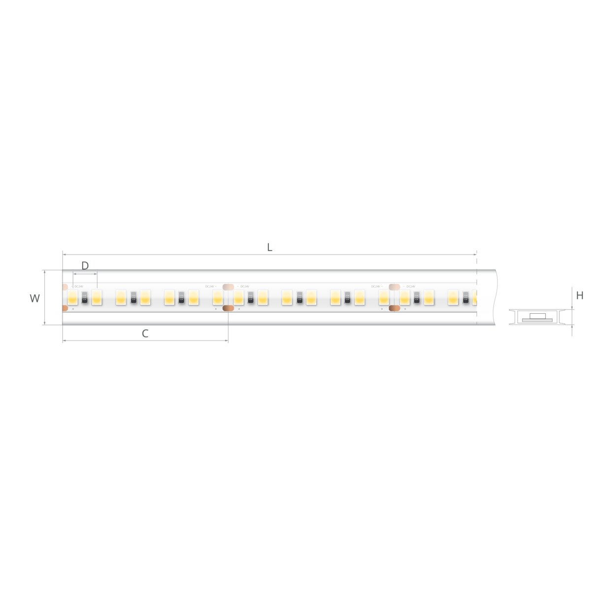 Bandă LED 24V 15 W/m, 140 LED/m, CRI 90, IP65, 16,7×4,6 mm