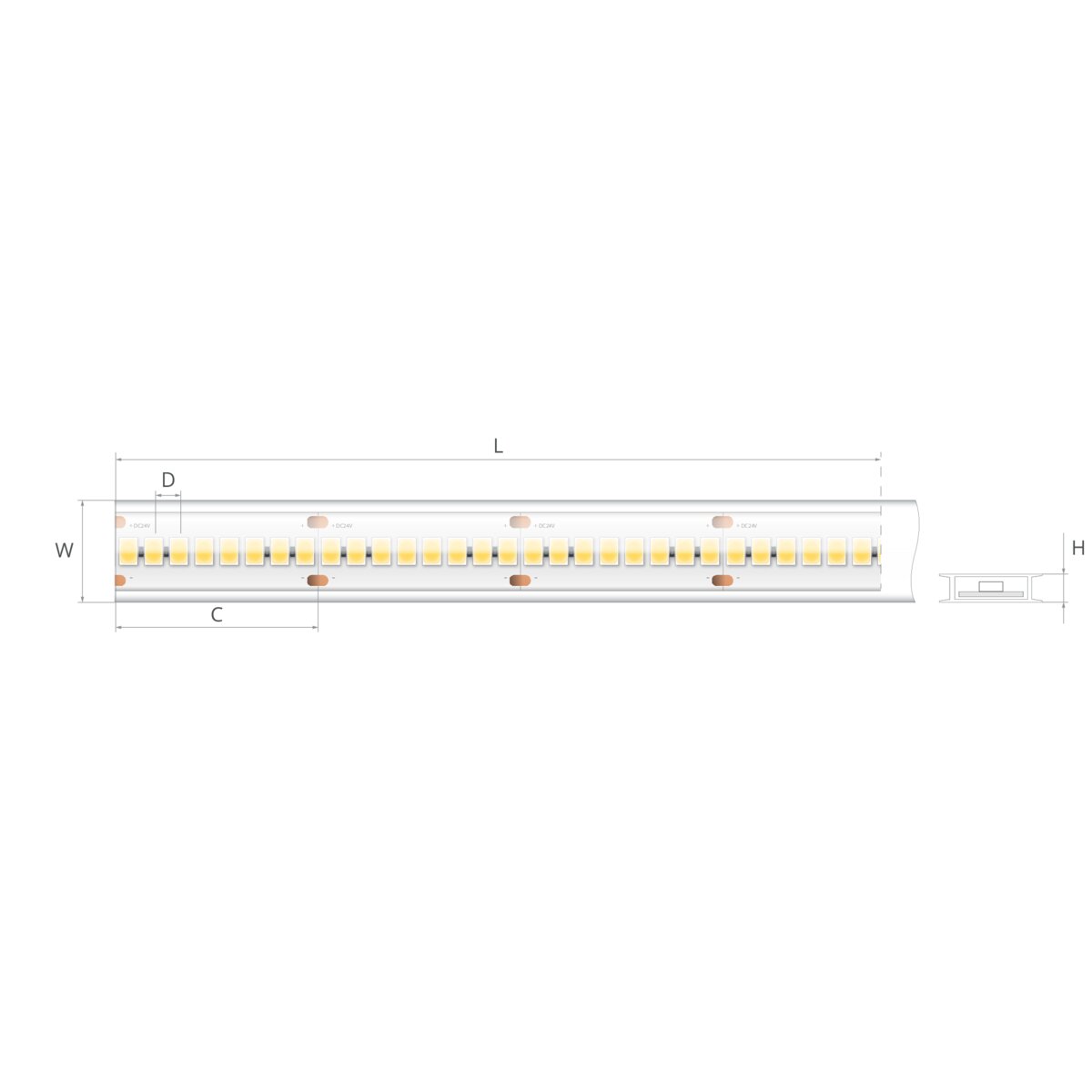 Bandă LED 24V 4,3 W/m, 240 LED/m, CRI 90, IP65, 16,7×4,6 mm