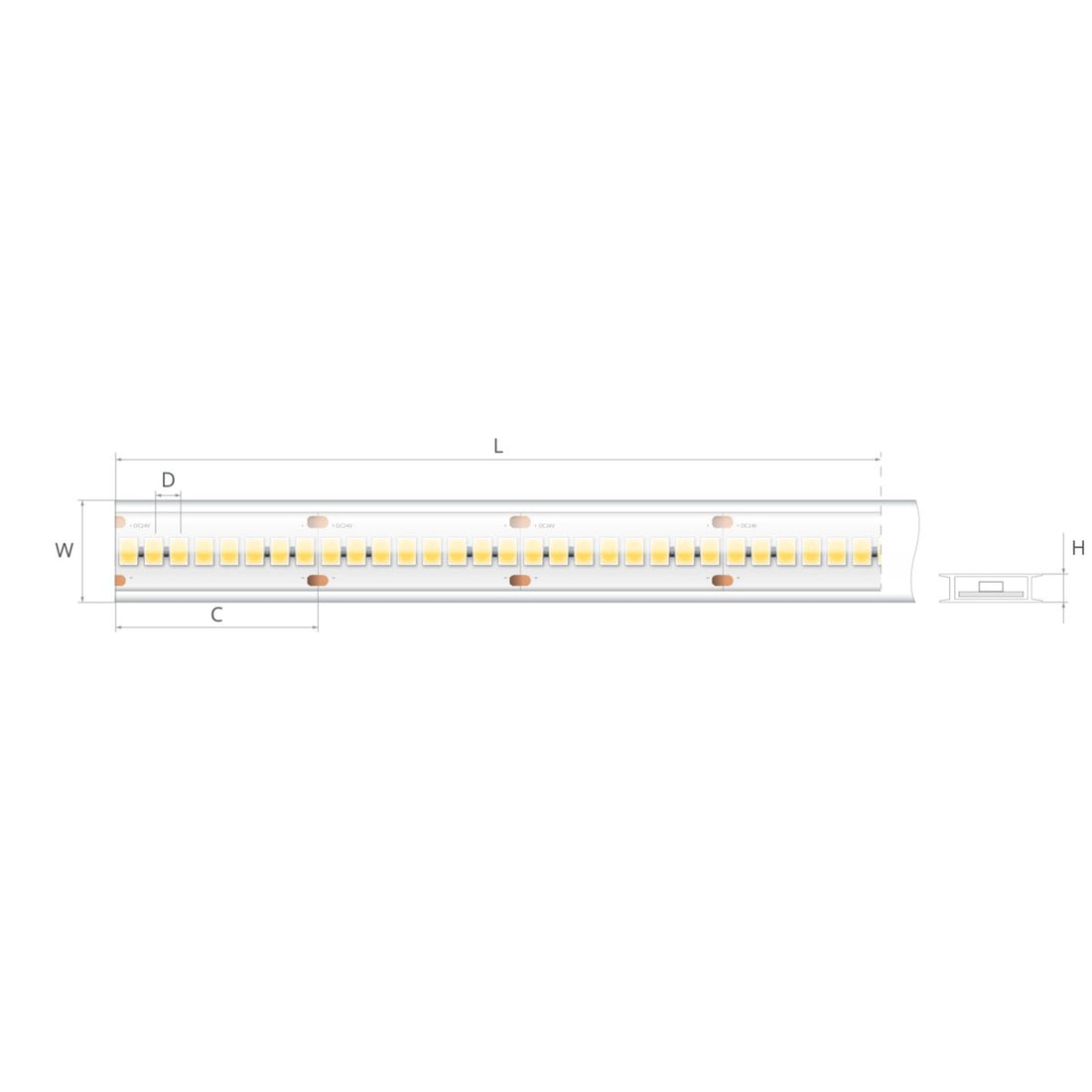 Bandă LED 24V 12,6 W/m, 240 LED/m, CRI 90, IP65, 16,7×4,6 mm