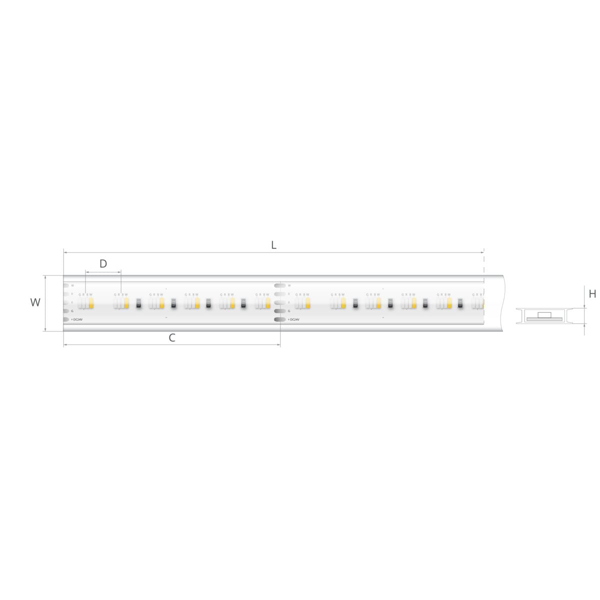 Bandă LED RGB+W 24V 15,3 W/m, 96 LED/m, IP65, 16,7×4,6 mm