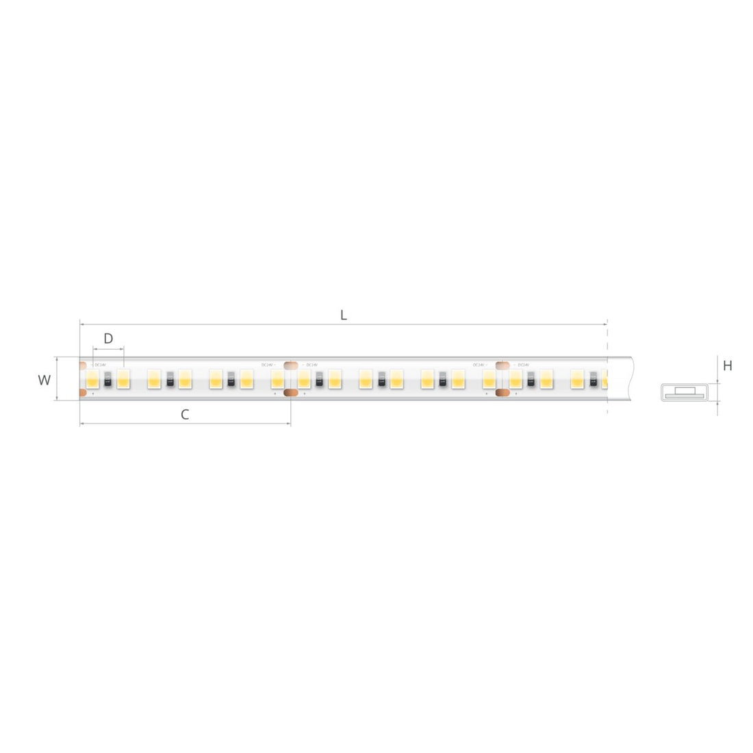 Bandă LED 24V 15 W/m, 140 LED/m, CRI 90, IP65, 10,7×3 mm