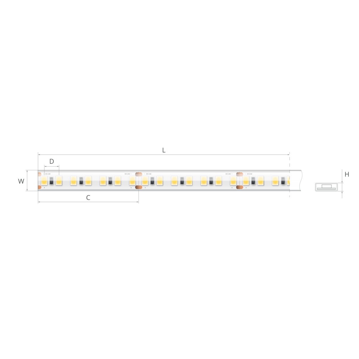 Bandă LED 24V 15 W/m, 140 LED/m, CRI 90, IP65, 10,7×3 mm