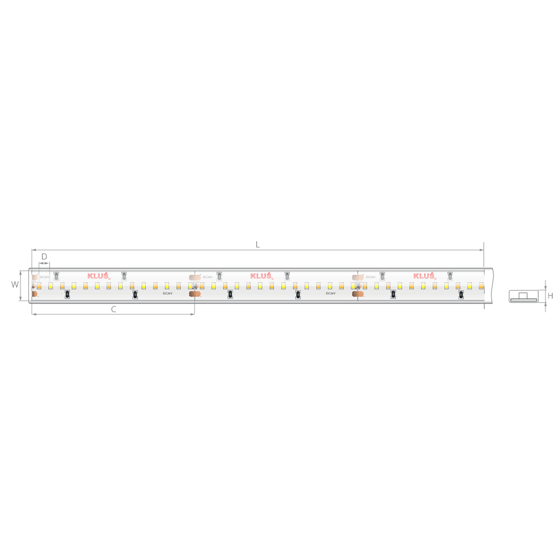 Bandă LED tunable white 24V 14,4 W/m, 252 LED/m, CRI 90, IP65, 12,4×3,7 mm