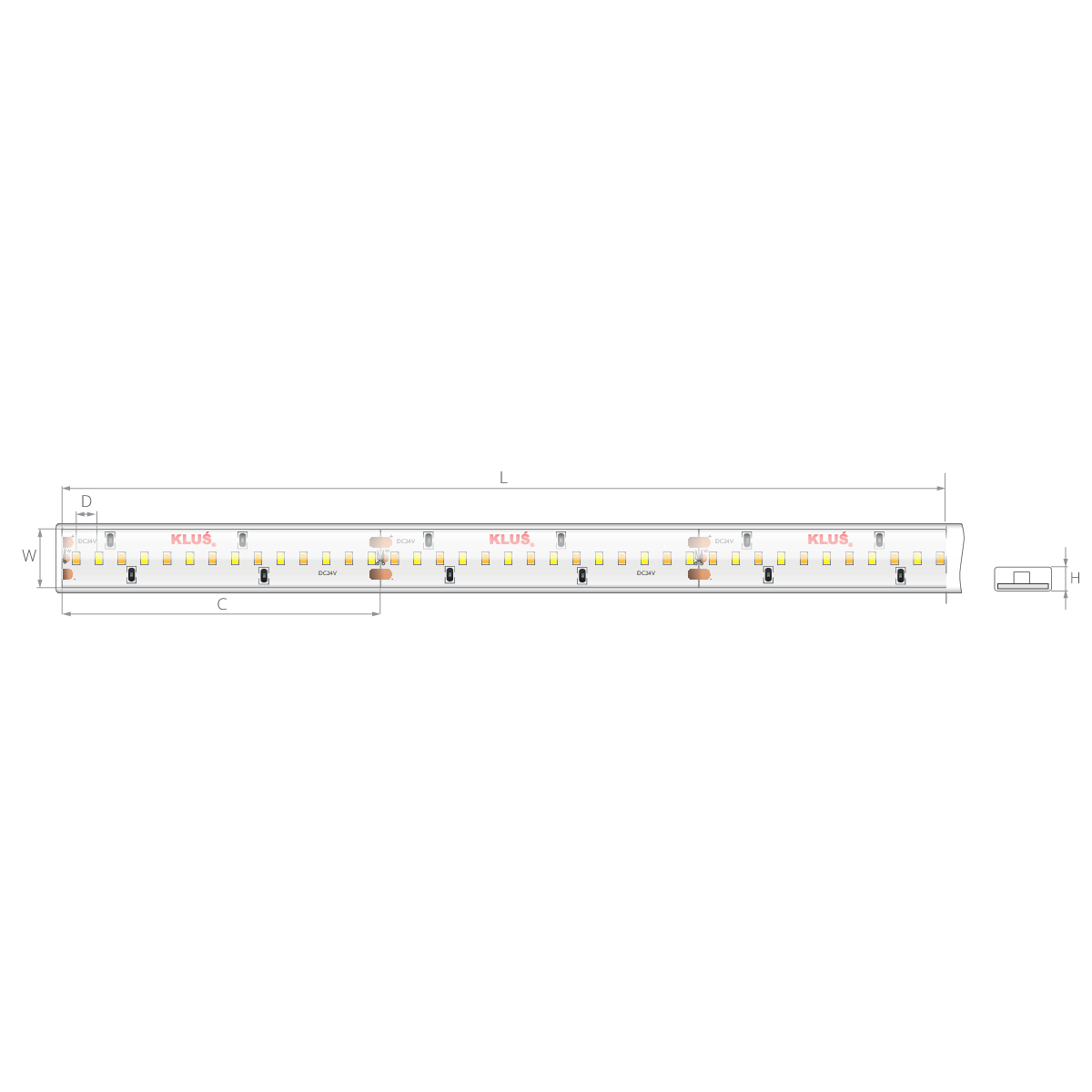 Bandă LED tunable white 24V 14,4 W/m, 252 LED/m, CRI 90, IP65, 12,4×3,7 mm