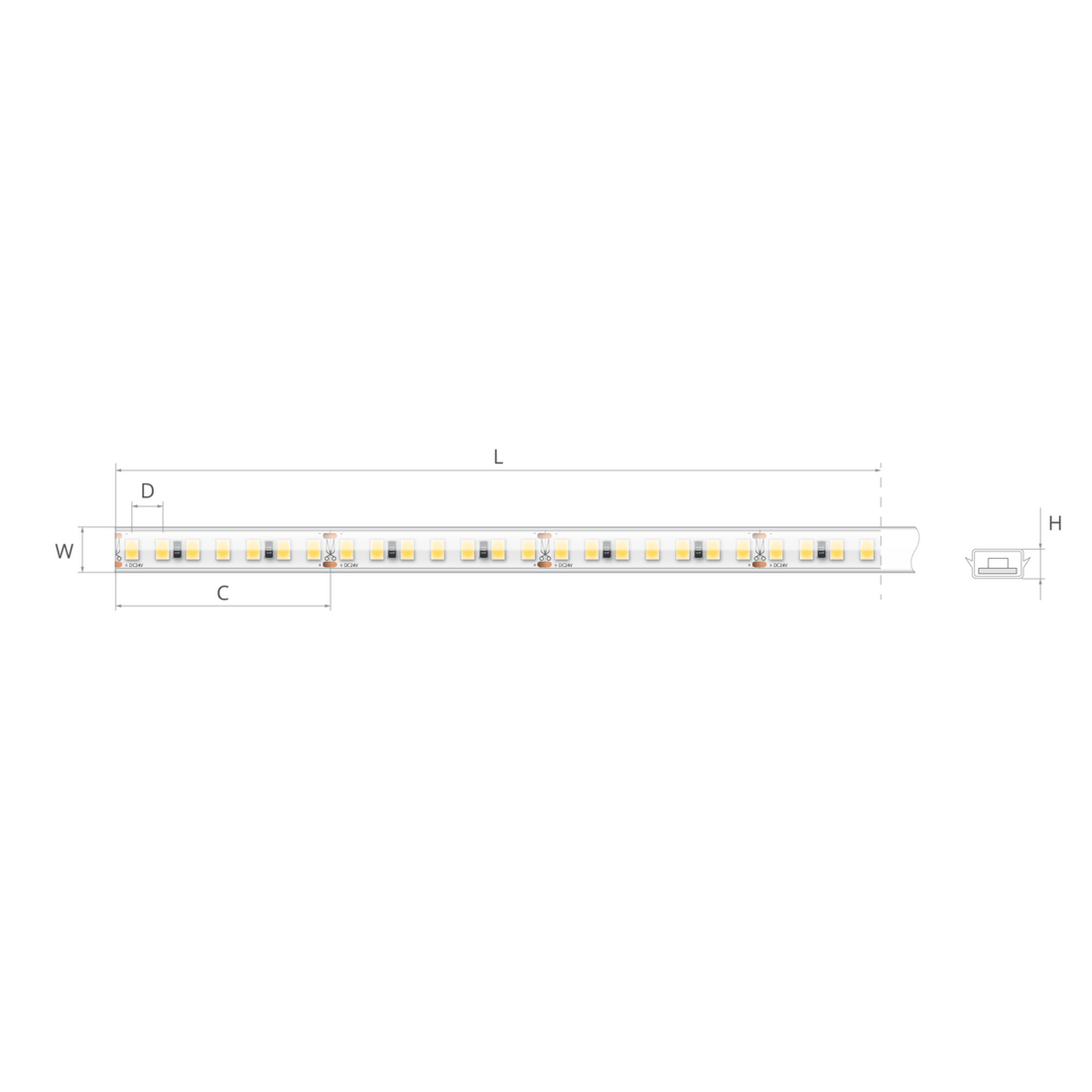 Bandă LED îngustă 24V 9,1 W/m, 196 LED/m, CRI 90, IP65, 8×2,7 mm