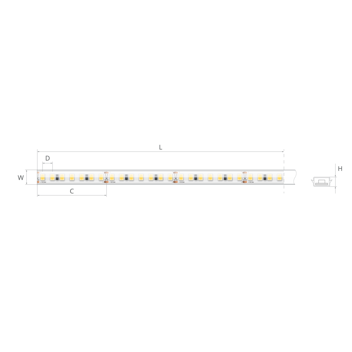 Bandă LED îngustă 24V 9,1 W/m, 196 LED/m, CRI 90, IP65, 8×2,7 mm