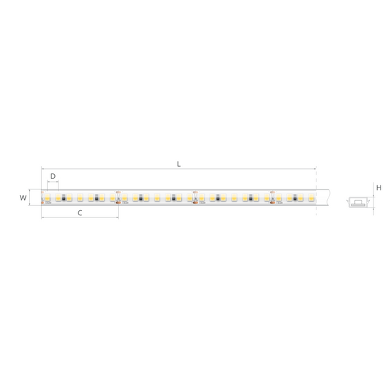 Bandă LED îngustă 24V 9,1 W/m, 196 LED/m, CRI 90, IP65, 8×2,7 mm