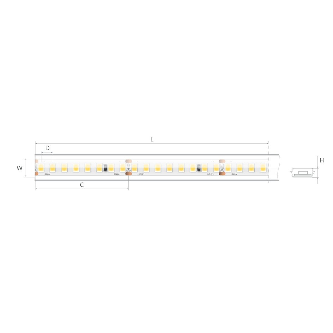Bandă LED 24V 2 W/m, 160 LED/m, CRI 90, IP65, 10,7×4,1 mm