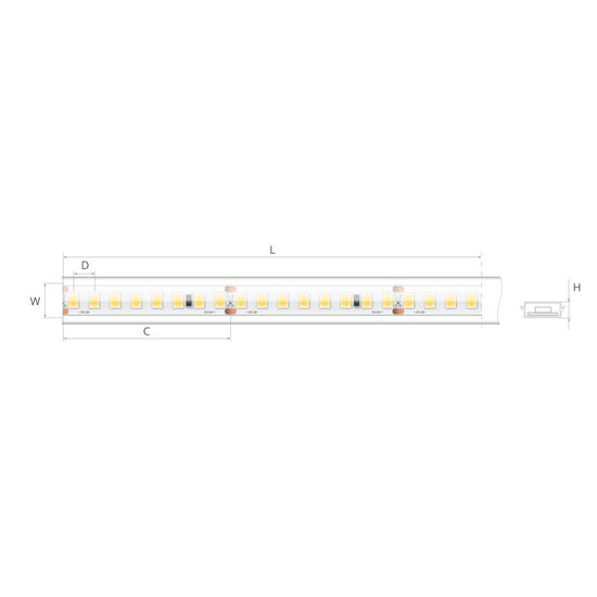 Bandă LED 24V 2 W/m, 160 LED/m, CRI 90, IP65, 10,7×4,1 mm
