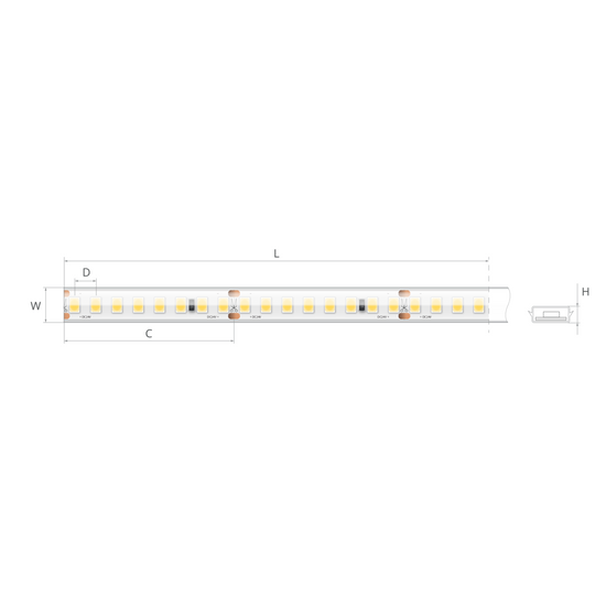 Bandă LED 24V 3,6 W/m, 160 LED/m, CRI 90, IP65, 10,7×4,1 mm