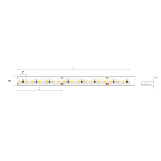 Bandă LED 24V 5 W/m, 140 LED/m, CRI 90, IP65, 10,7×4,1 mm