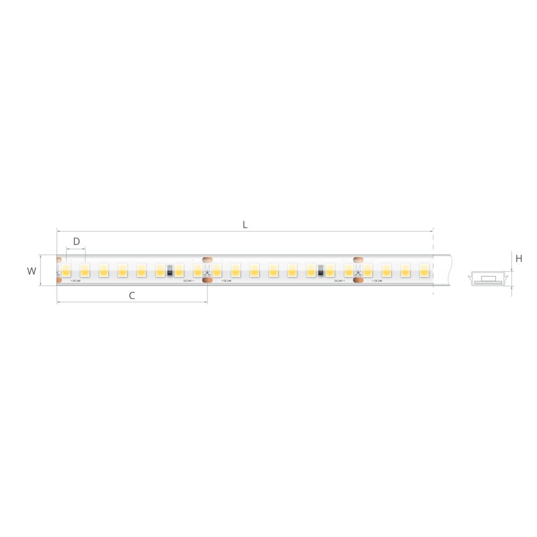 Bandă LED 24V 10,8 W/m, 160 LED/m, CRI 90, IP65, 10,7×4,1 mm
