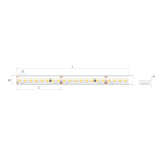 Bandă LED 24V 10,8 W/m, 160 LED/m, CRI 90, IP65, 10,7×4,1 mm