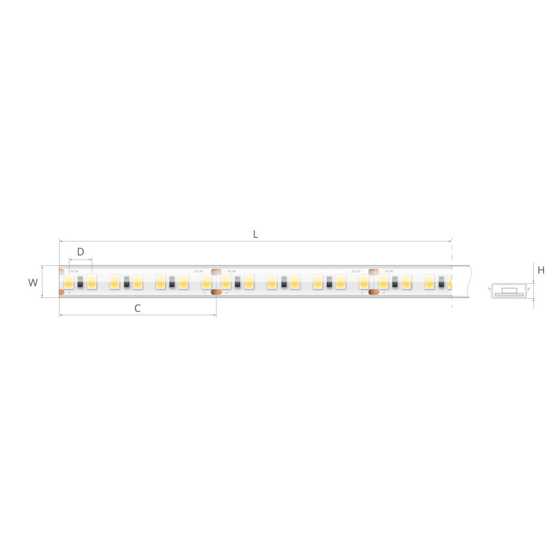 Bandă LED 24V 15 W/m, 140 LED/m, CRI 90, IP65, 10,7×4,1 mm