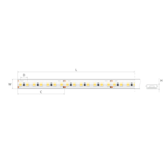 Bandă LED 24V 15 W/m, 140 LED/m, CRI 90, IP65, 10,7×4,1 mm