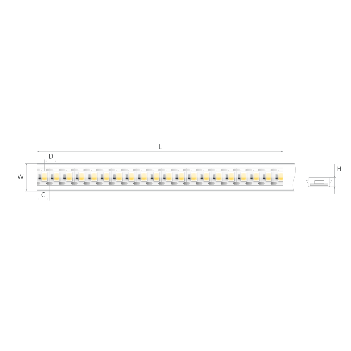 Bandă LED 24V 7,2 W/m, 168 LED/m, CRI 90, IP65, 10,7×4,1 mm, tăiere la 5,95 mm