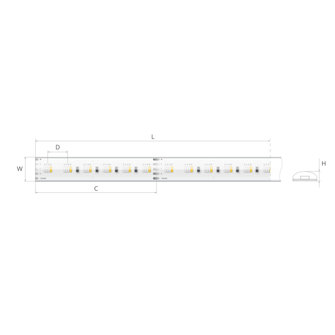 Bandă LED RGB+W 24V 15,3 W/m, 96 LED/m, IP65, 10×3 mm