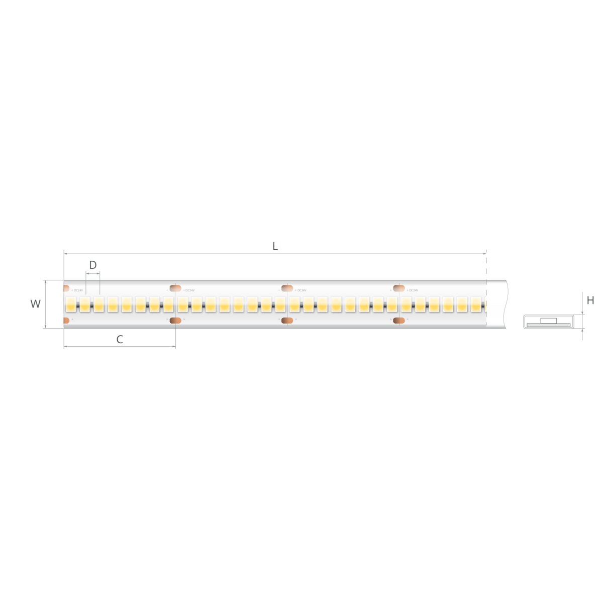 Bandă LED 24V 4,3 W/m, 240 LED/m, CRI 90, IP65, 12,4×3,7 mm