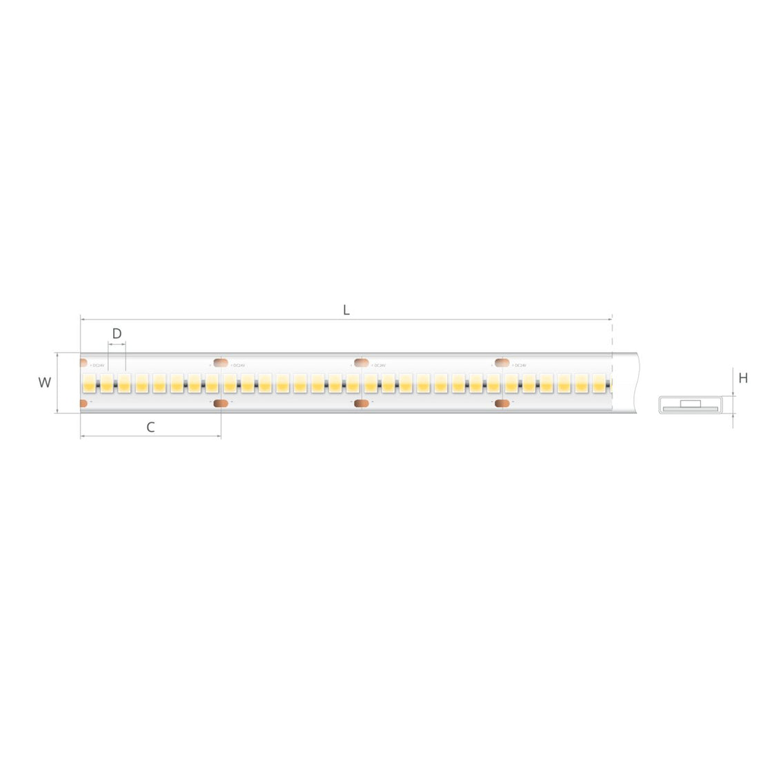Bandă LED 24V 8,3 W/m, 240 LED/m, CRI 90, IP65, 12,4×3,7 mm