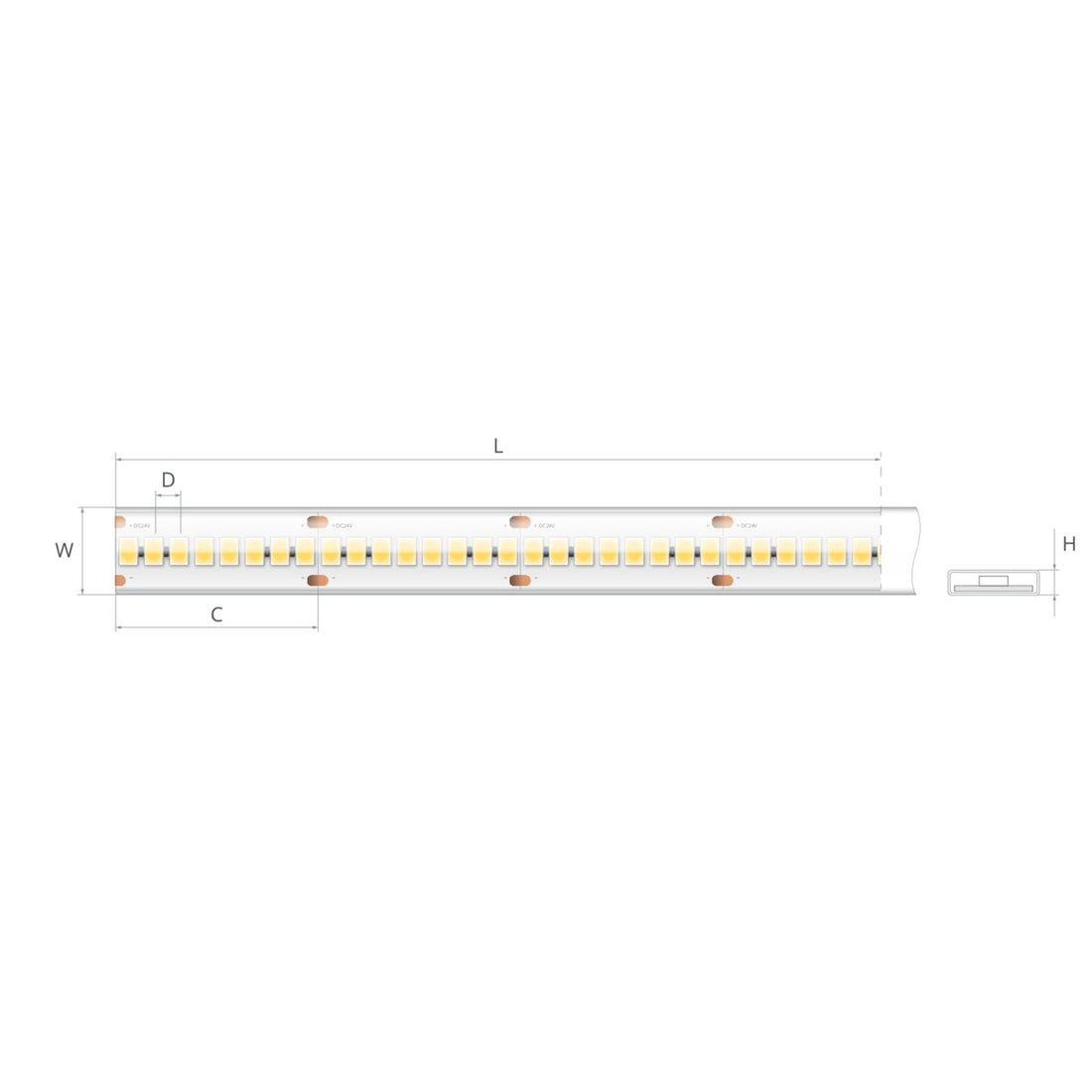 Bandă LED 24V 12,6 W/m, 240 LED/m, CRI 90, IP65, 12,4×3,7 mm