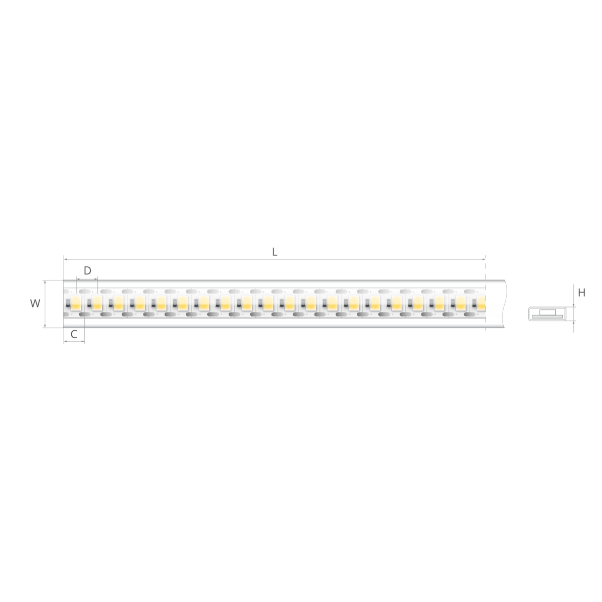 Bandă LED 24V 7,2 W/m, 168 LED/m, CRI 90, IP65, 10,7×3 mm, tăiere la 5,95 mm