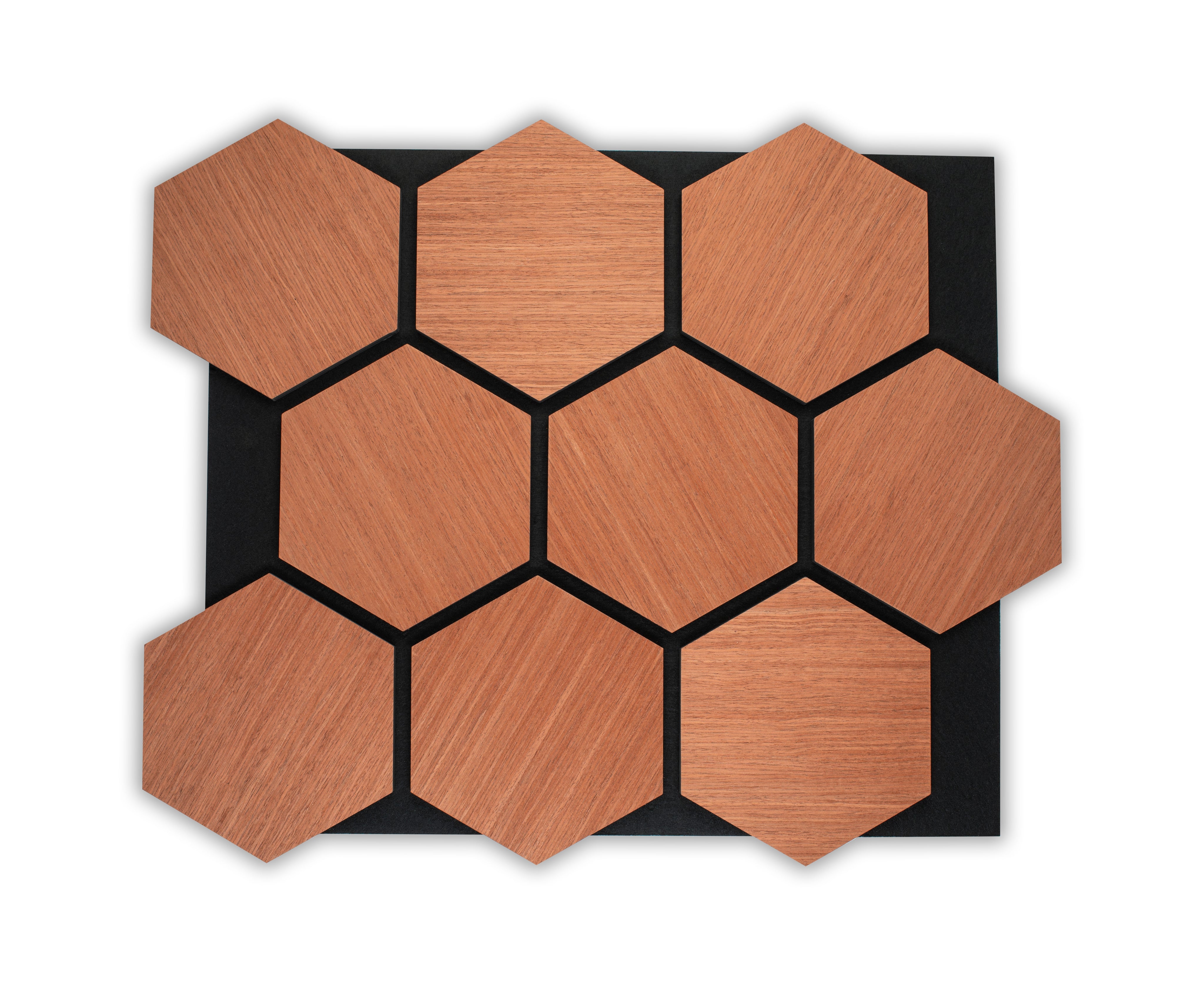 Panou acustic hexagonal de tip riflaj din lemn de mahon - Decorevo