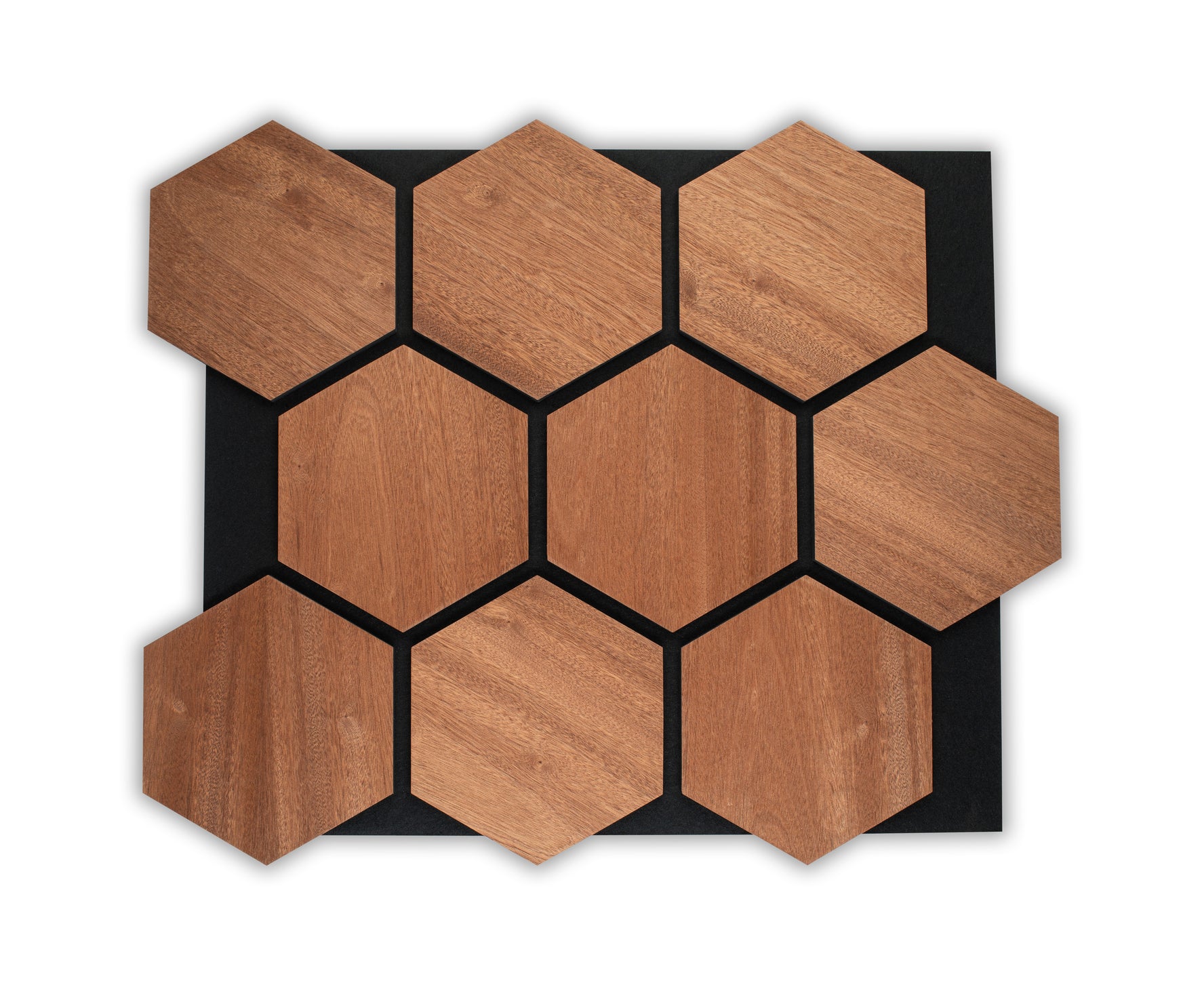 Panou acustic hexagonal de tip riflaj din lemn Sapelli - Decorevo