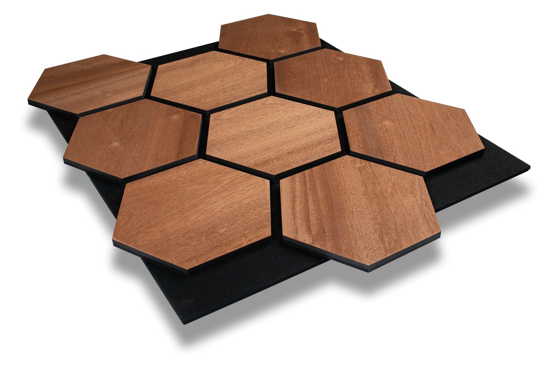 Panou acustic hexagonal de tip riflaj din lemn Sapelli - Decorevo