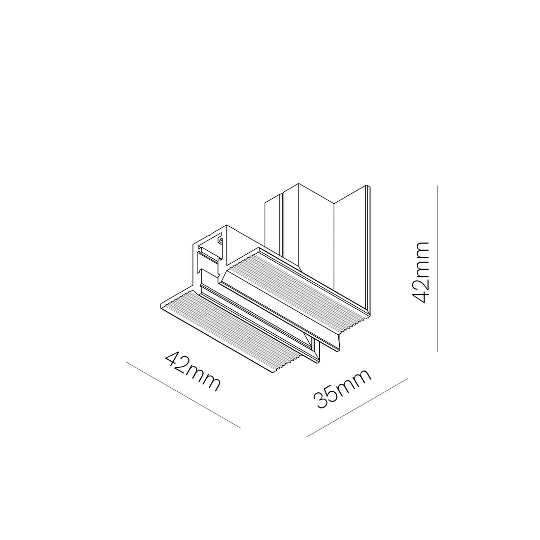 Conector L interior de tavan-perete pentru șină încastrată 48V