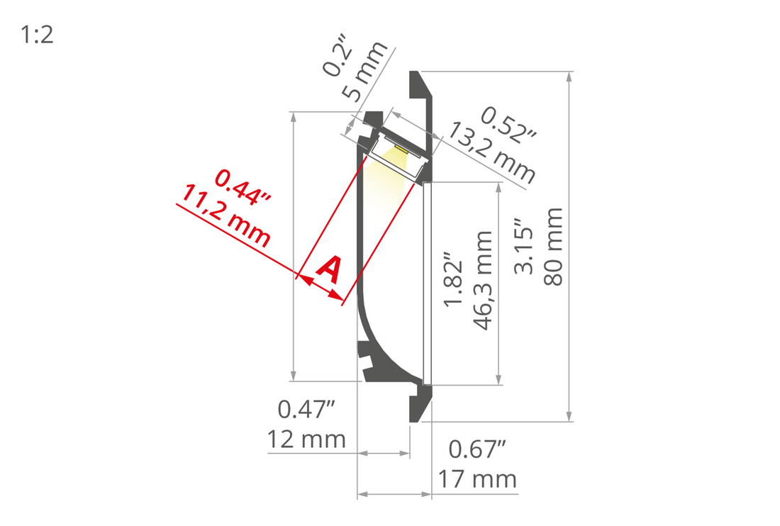 Desen tehnic profil aluminiu OBIT, secțiune 17 × 80 mm