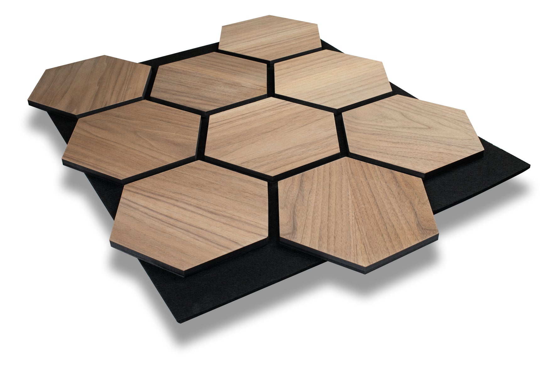 Panou acustic hexagonal de tip riflaj din lemn de nuc - Decorevo