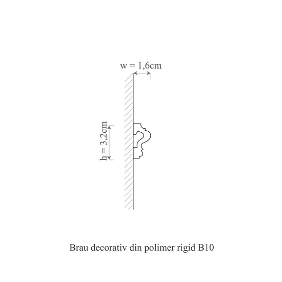 Brau decorativ din polimer rigid B10 - 3.2x1.6x200 cm - secțiune profil