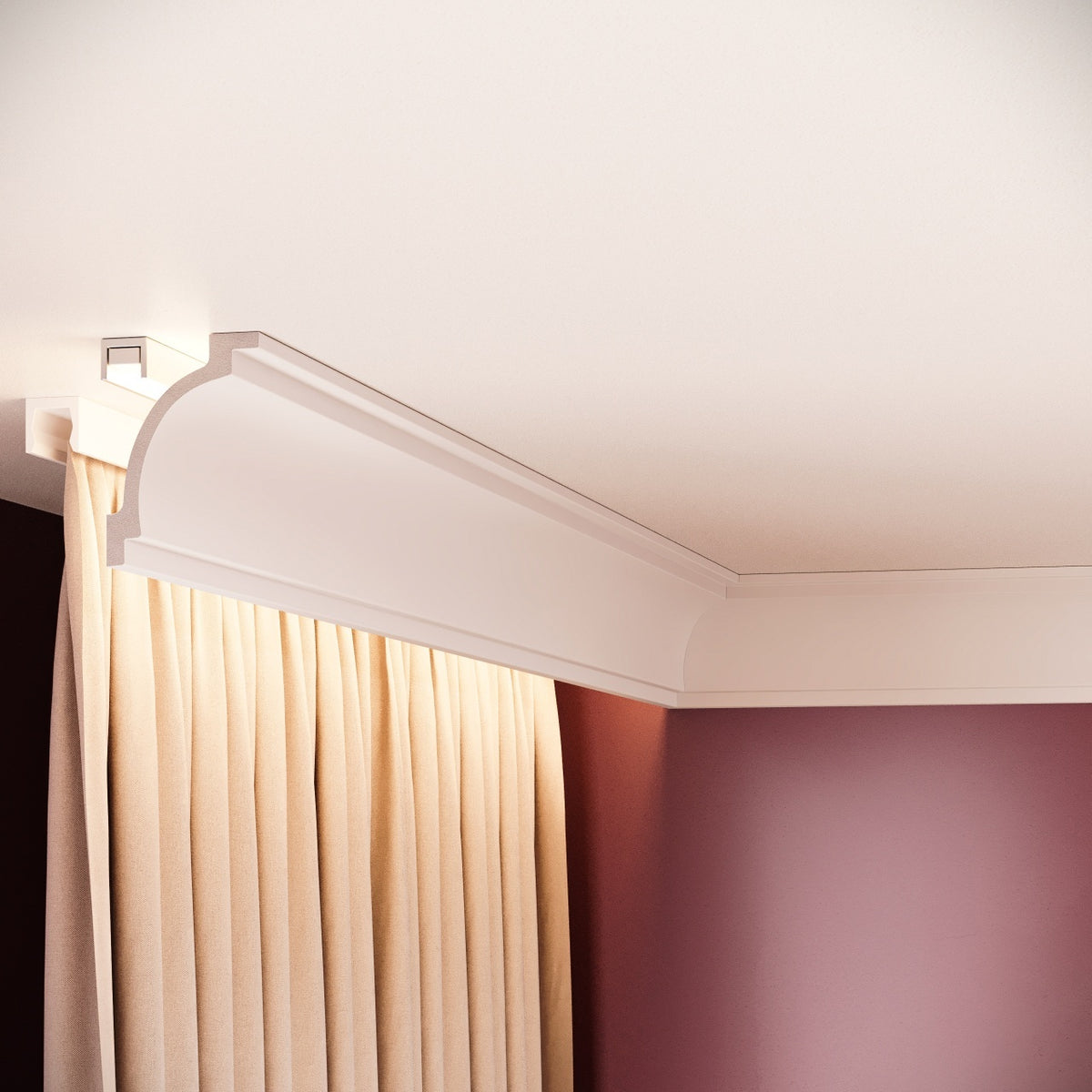 Cornisa decorativa din polimer rigid C12 - 5x7x200 cm - exemplu montaj