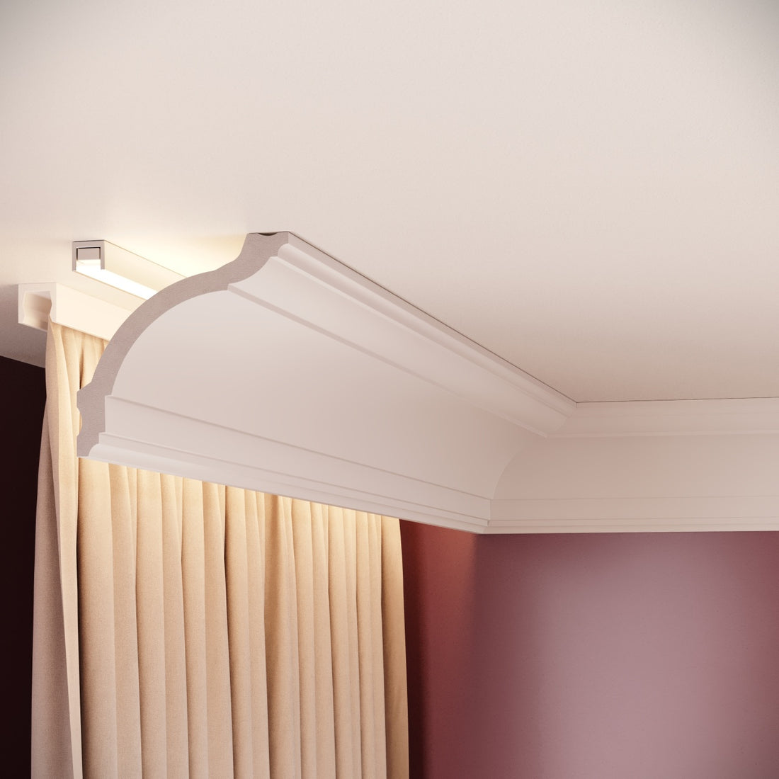 Cornisa decorativa din polimer rigid C17 - 9.3x9.5x200 cm - exemplu montaj