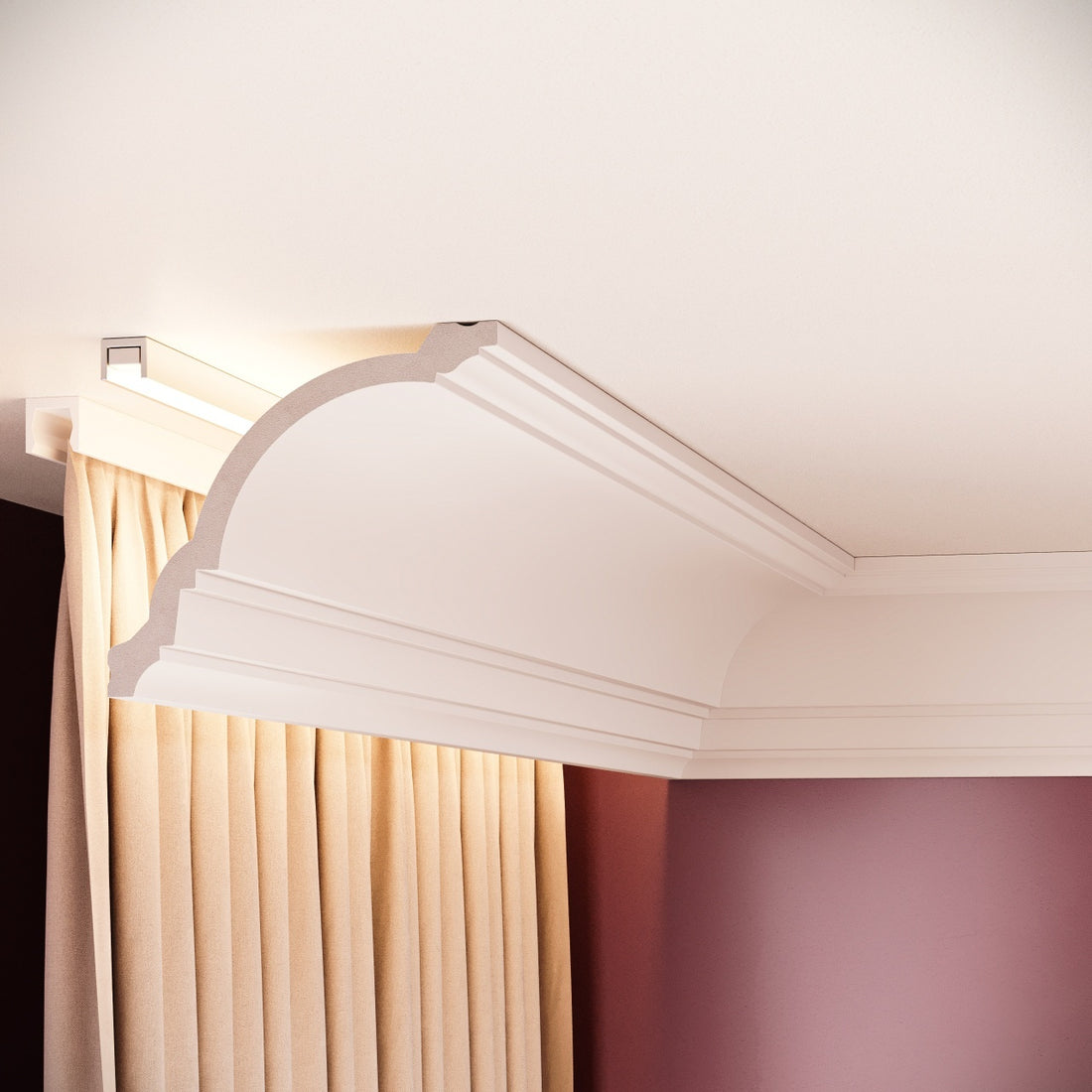 Cornisa decorativa din polimer rigid C18 - 11x12.4x200 cm - exemplu montaj