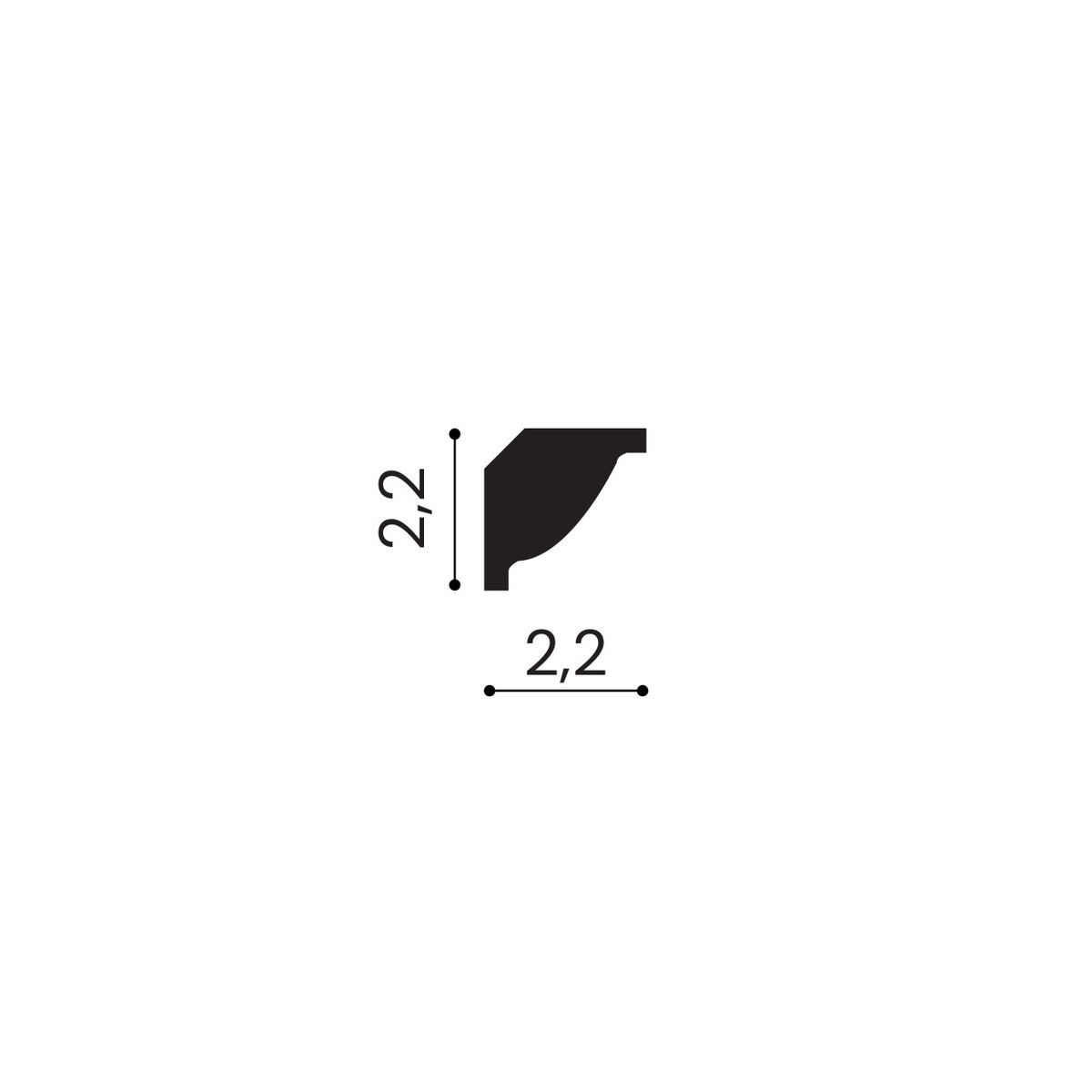 Cornisa decorativa din polimer rigid C2 - 2.2x2.2x200 cm - secțiune profil