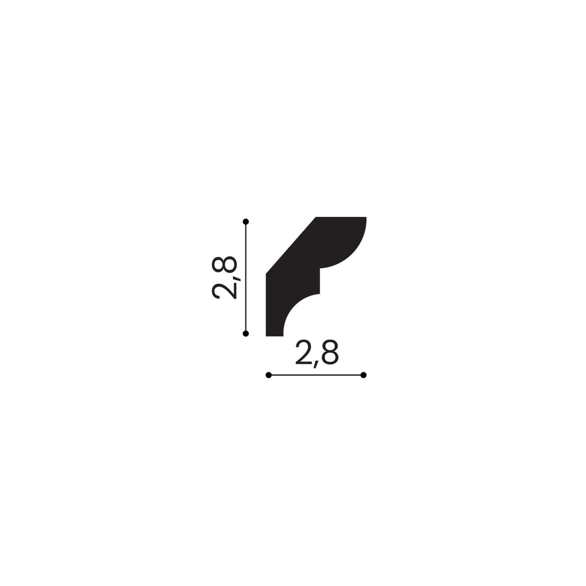 Cornisa decorativa din polimer rigid C3 - 2.8x2.8x200 cm - secțiune profil