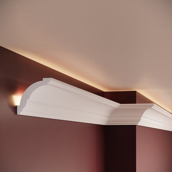 Cornisa decorativa din polimer rigid C7 - 7.8x6.6x200 cm - exemplu montaj