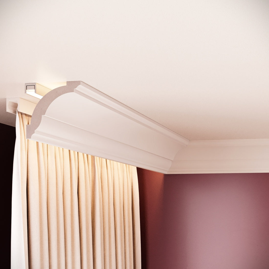 Cornisa decorativa din polimer rigid C7 - 7.8x6.6x200 cm - exemplu montaj