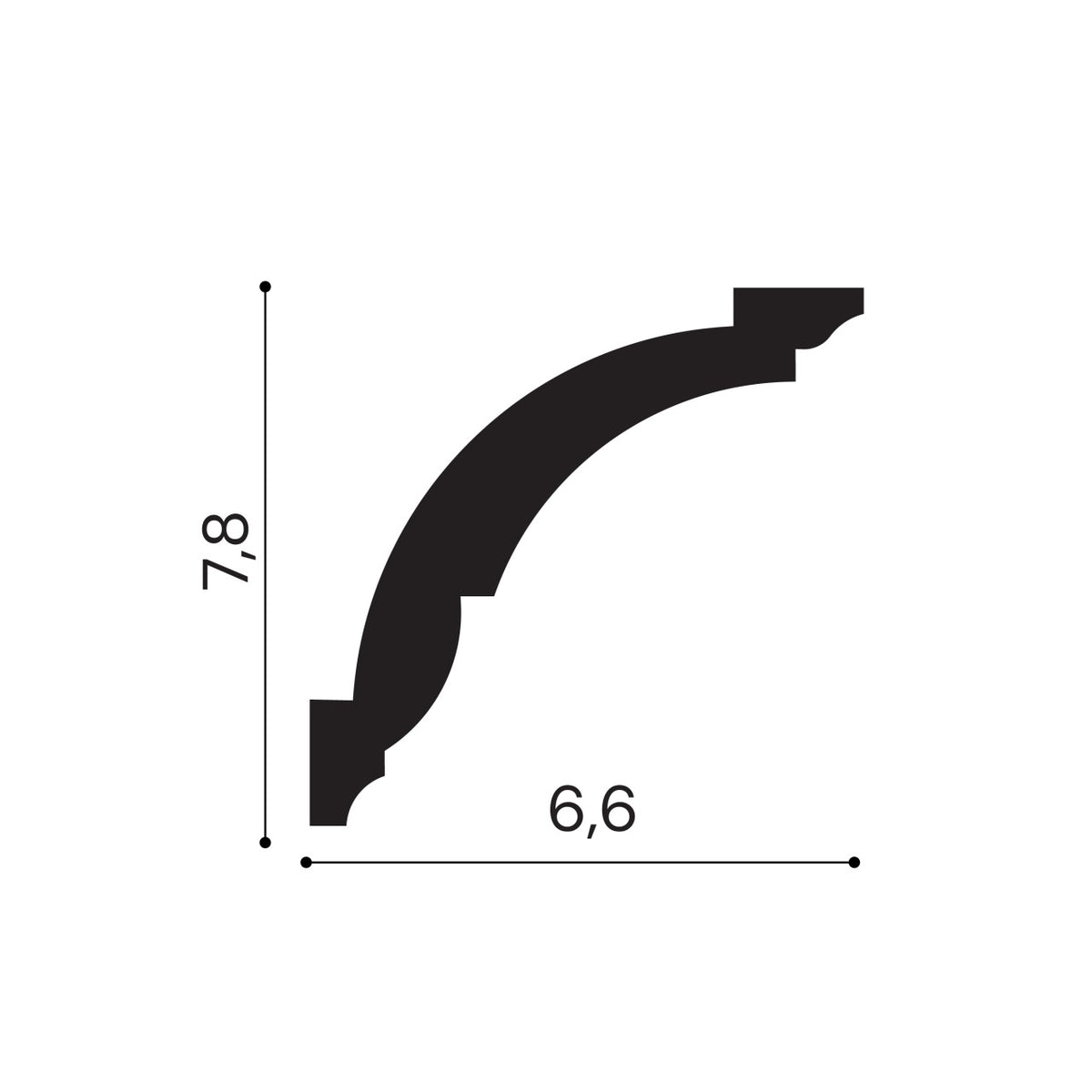 Cornisa decorativa din polimer rigid C7 - 7.8x6.6x200 cm - secțiune profil