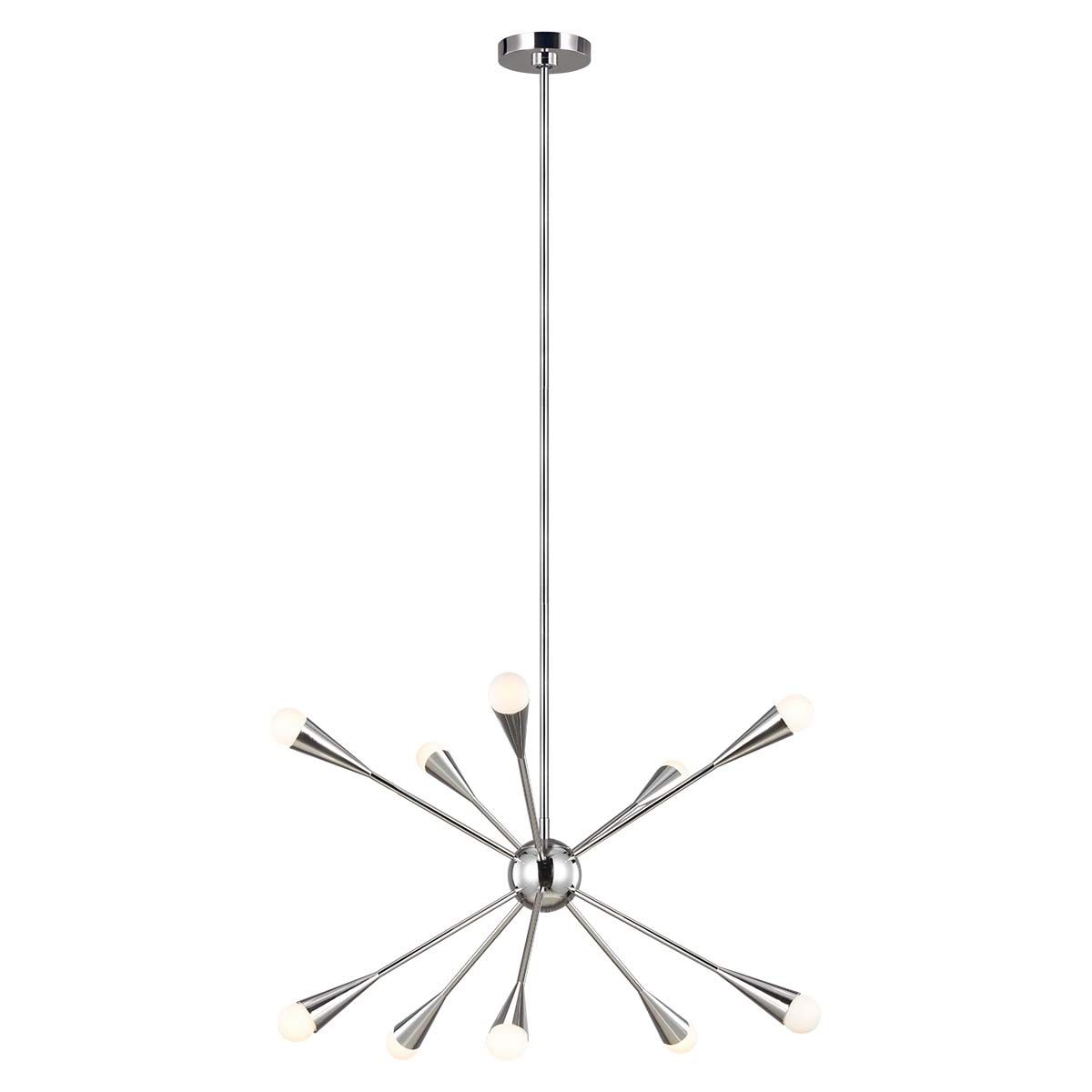 Candelabru Jax – 10 becuri, design Starburst Art Deco, Finisaj Nichel Lustruit